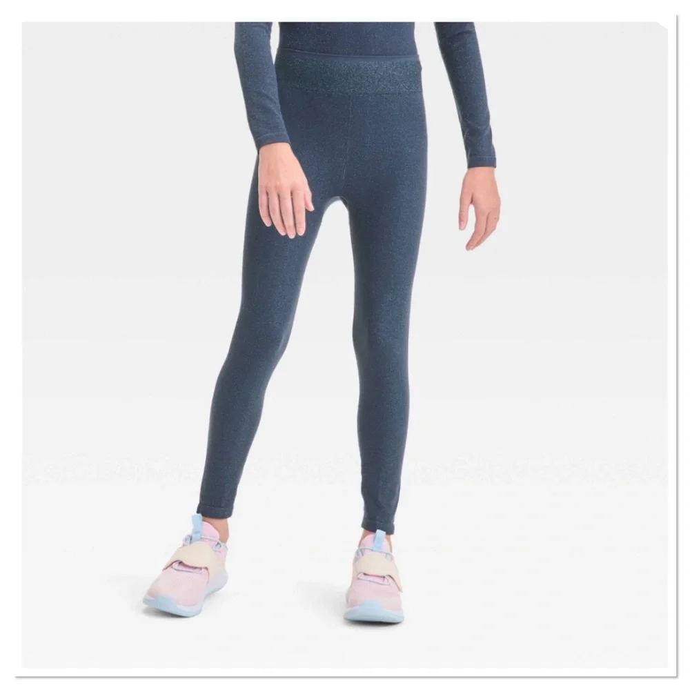 All in Motion Girls Seamless Blue Leggings High-Waisted Athletic Fit